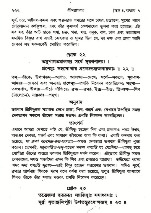 শ্রীমদ্ভাগবত, ৪র্থ স্কন্ধ- ১ম ভাগ, পৃষ্ঠা নং- ২২২