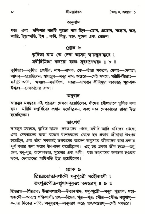  শ্রীমদ্ভাগবত, ৪র্থ স্কন্ধ- ১ম ভাগ, পৃষ্ঠা নং- ৮ 